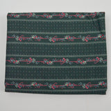 Dark Green, White + Pink Floral Stripe Print Quilting Weight Woven Fabric - 45" x 280"