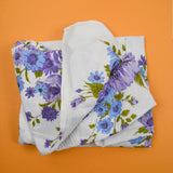 White, Blue, Purple + Green Floral Print Lightweight Woven Fabric - 41" x 192"