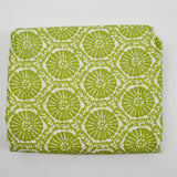 Green + White Geometric Floral Print Woven Fabric - 55" x 120"