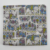 Gray, Purple, Green + Blue Royalty Illustration Print Cotton Lawn Woven Fabric - 34" x 184"