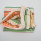 Pink, White, Green + Brown Stripe Woven Drapery Fabric - 53" x 106"