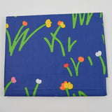 Blue, Green, Orange + Yellow Simple Floral Print Vintage Woven Drapery Fabric - 46" x 144"