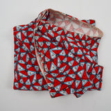 Red, Blue, Black + White Floral Triangle Print Corduroy Fabric - 40" x 84"