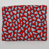 Red, Blue, Black + White Floral Triangle Print Corduroy Fabric - 40" x 84"