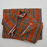 Orange, Blue + Green Plaid Nubby Cotton Woven Fabric - 45" x 80"
