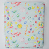 Pastel Blue + Rainbow Candy Illustration Print Quilting Weight Woven Fabric - 45" x 288"