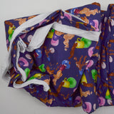 Purple + Brown Spilled Coffee Illustration Print Seersucker Stripe Woven Fabric - 52" x 168"
