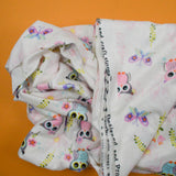 White, Pink, Purple + Green Owl Print Minky Fabric - 60" x 84"