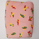 Green, Yellow + Red Airplane Print Pink Corduroy Fabric - 60" x 220"