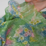 Green, Blue, Yellow + Pink Watercolor Floral Print Sheer Gauzy Woven Fabric - 45" x 144"