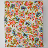 White, Orange, Blue + Green Paisley Print Linen-Like Woven Fabric - 35" x 124"