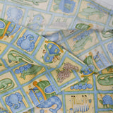 Yellow, Green + Blue Noah's Ark Print Quilting Weight Woven Fabric - 42" x 104"
