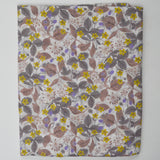 White, Gray, Yellow + Purple Floral Print Lightweight Woven Fabric - 28" x 100"