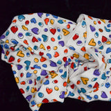 White + Rainbow Heart + Dot Print Soft Knit Fabric - 64" x 116"