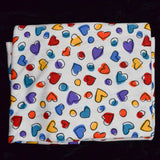White + Rainbow Heart + Dot Print Soft Knit Fabric - 64" x 116"