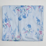 Light Blue, White + Pink Floral Print Synthetic Knit Fabric - 62" x 92"