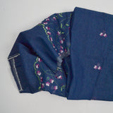 Purple Floral Embroidered + Sequined Medium Wash Denim Fabric - 54" x 58"