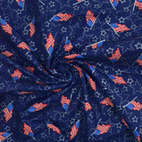 Red, White + Blue Sparkly American Flag + Star Print Quilting Weight Woven Fabric - 44" x 55"
