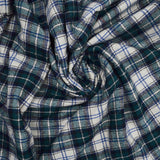 Green, White + Blue Plaid Wool Woven Fabric - 62" x 80"