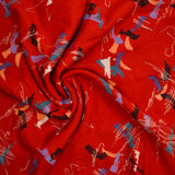 Red, White, Teal + Orange Abstract Print Drapey Woven Fabric - 44" x 108"