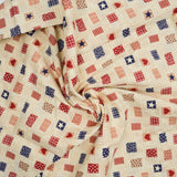 Beige, Red + Blue Patriotic Patchwork Print Quilting Weight Woven Fabric - 42" x 82"