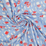 Blue Grid + Red Motif Print Vintage Feed Sack Fabric - 34" x 44"