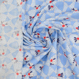 Light Blue + Red Abstract Floral Print Vintage Feed Sack Fabric - 36" x 36"