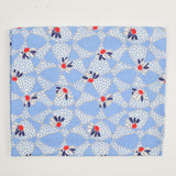 Light Blue + Red Abstract Floral Print Vintage Feed Sack Fabric - 36" x 36"