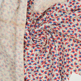 Red + Blue Floral Print Vintage Feed Sack Fabric - 25" x 36"