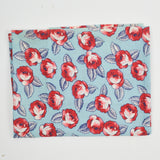 Light Blue + Red Rose Print Vintage Feed Sack Fabric - 36" x 36" (Some Holes)