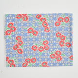 Blue Geometric + Red Floral Print Vintage Feed Sack Fabric - 33" x 36"