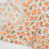 Orange, Yellow + Green Floral Fruit Print Vintage Feed Sack Fabric - 17" x 35"