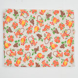 Orange, Yellow + Green Floral Fruit Print Vintage Feed Sack Fabric - 17" x 35"