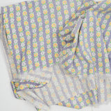 Gray, Yellow + Green Floral Stripe Print Vintage Feed Sack Fabric - 28" x 42"