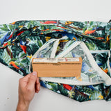 Green, Blue + Red Parrots + Jungle Print Quilting Weight Woven Fabric - 44" x 304"