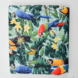 Green, Blue + Red Parrots + Jungle Print Quilting Weight Woven Fabric - 44" x 304"