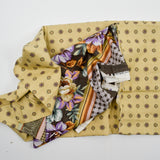 Beige, Brown + Purple Geometric Woven Fabric with Large Print Floral Border - 42" x 74"