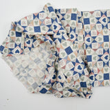 Blue, White + Brown Heart Quilt Print Quilting Weight Woven Fabric - 44" x 92"