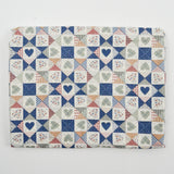 Blue, White + Brown Heart Quilt Print Quilting Weight Woven Fabric - 44" x 92"