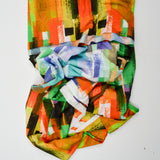 Green, Orange, Blue + White Abstract Geometric Print Stretch Knit Fabric - 64" x 88"