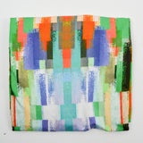 Green, Orange, Blue + White Abstract Geometric Print Stretch Knit Fabric - 64" x 88"
