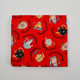 Red, Blue, Black + White Teapot Cup of Kindness Print Quilting Weight Woven Fabric - 42" x 116"