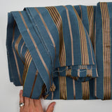 Blue + Gold Stripe Textured Woven Upholstery Fabric - 49" x 128"