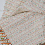 White, Green + Orange Floral Stripe Print Quilting Weight Woven Fabric - 36" x 42"
