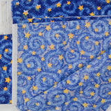 Blue + Yellow Stars + Swirls Print Sparkly Quilting Weight Woven Fabric - 44" x 44"