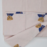 Pink, White, Brown + Blue Ralph Lauren Bear Striped Pillowcase - 19" x 30"