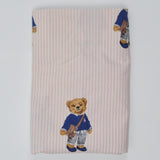 Pink, White, Brown + Blue Ralph Lauren Bear Striped Pillowcase - 19" x 30"