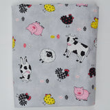 Gray, Black, Pink + Yellow Farm Animal Print Quilting Weight Woven Fabric - 40" x 44"