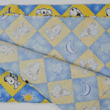 Blue, Yellow + White Baby Snoopy Checkerboard Print Woven Fabric - 44" x 64"