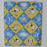 Blue, Yellow + White Baby Snoopy Checkerboard Print Woven Fabric - 44" x 64"